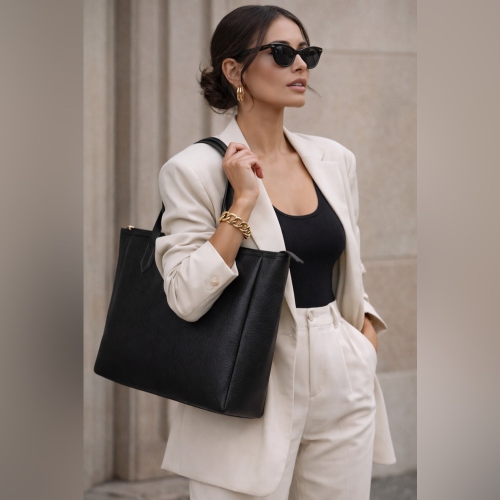 Black Leather Tote Bag